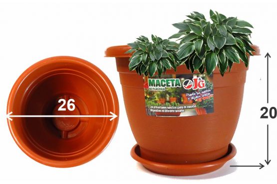 MACETA JARDIN PLASTICA J&G CON PLATO 26 X 20 COD. 1286