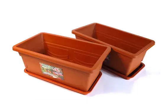 MACETA JARDINERA PLASTICA CON PLATO J&G 36 X 20 X 15 COLOR TERRACOTA COD. GR1311