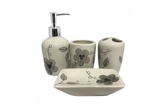 CONJUNTO ACCESORIOS BAÑO CERAMICA CON DISEÑO 4 PIEZAS COD. 4651302