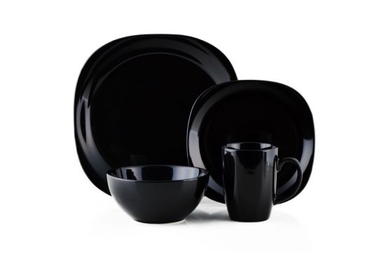 Juego Vajilla Marca THOMSON Modelo STONEWARE QUADRO BLACK, Contiene 16 Piezas Cod. 224073