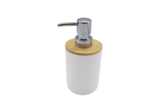 DISPENSADOR JABON LIQUIDO PLASTICO BLANCO Y BAMBOO  COD. HC1466 23SW114