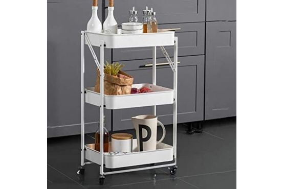 CARRO ORGANIZADOR BAÑO-COCINA CON RUEDAS METAL TRIPLE  BLANCO 45 X 77 X 29 COD. G2146BL