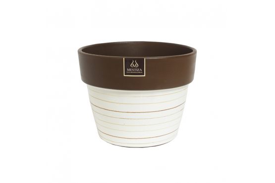 MACETA JARDIN CERAMICA MESTIZA GRETA MORENO BLANCA 16 CMS. DIAMETRO X 12 CMS. ALTO SIN PLATO COD. MZ2486