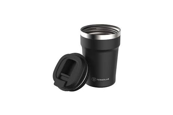 VASO TERMICO TERMOLAR 380 ML. CONSERVA 2 HRS CALIENTE/7 HORAS FRIO COLOR NEGRO  COD. R245