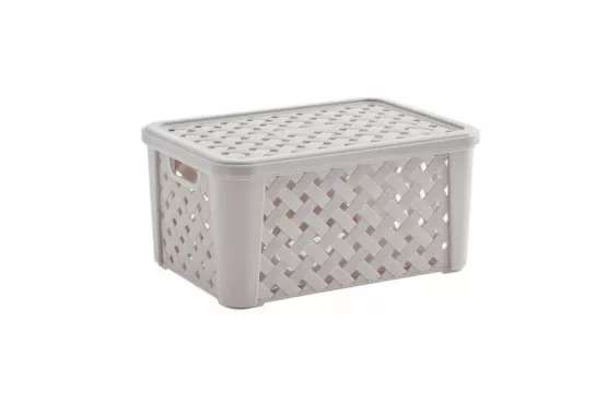 ORGANIZADOR PLASTICO IMITACION RATTAN COLOR BLANCO CON TAPA MEDIDAS;35 X 25 X 17 COD. 1710BLANCO