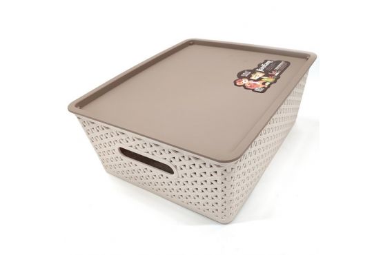 CAJA ORGANIZADORA PLASTICA CALADA CON TAPA APILABLE MEDIDAS: 29 X 13 X 35 COD. G1983