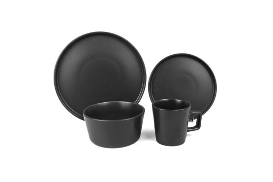 JUEGO VAJILLA SELECTA 16 PIEZAS MODELO LISBOA CONTIENE 4 PLATOS 27 CMS./4 PLATOS 20 CMS./4 PLATOS 14 CMS./4 TAZAS 385 ML. COLOR NEGRO COD. 540166