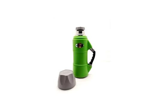 TERMO MEGA STEEL 1 LITRO ACERO INOX CON PROTECTOR PLASTICO VERDE FLUO