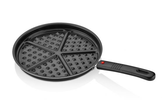 Wafflera tipo sarten Marca PAPILLA 4 divisiones 26 cms. Diametro con asa removible para llevar al horno Cod. RE-WAF26