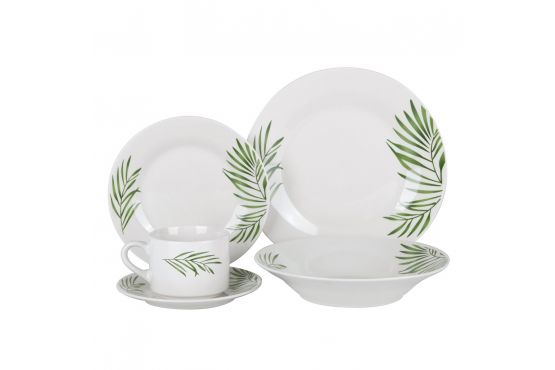 JUEGO VAJILLA SELECTA PORCELANA 20 PIEZAS DISEÑO HOJAS VERDES COD. 457107