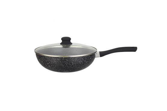 WOK ACERINOX STONE 30 CMS. COLOR NEGRO CON TAPA DE VIDRIO COD. 6335