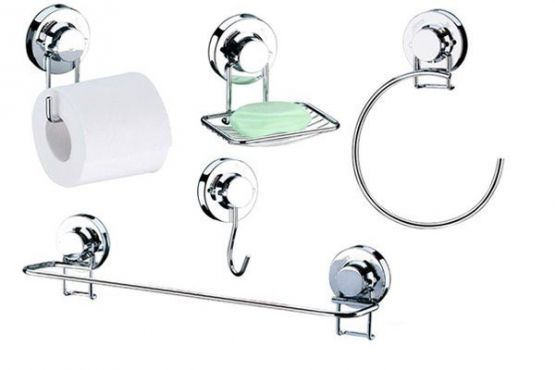 SET BAÑO 5 PIEZAS FUTURE ACERO INOXIDABLE PARA PARED CON VENTOSA COD. FUTURE4013