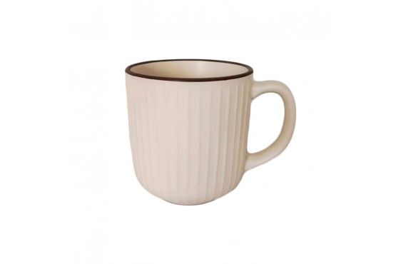 TAZA MUG CERAMICA SELECTA 385 ML. LINEAS CREMA BORDE NEGRO COD. 256062