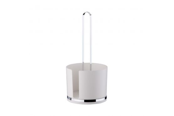 PORTA ROLLO PAPEL COCINA FUTURE ACERO INOXIDABLE Y PLASTICO BLANCO 14 CMS. DIAMETRO X 29,5 DE ALTO COD. 1255BC