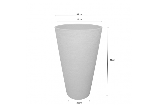 Maceta Rotomoldeado Marca JAPI Modelo Cónica Medidas; 31 cms. de boca x 45 cms. de alto x 22 cms, de base Cod.  JVCB30O