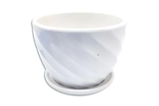 MACETA CERAMICA CON BASE COLOR BLANCO DISEÑO ESPIRAL 11,5 X 9 COD. HA0995