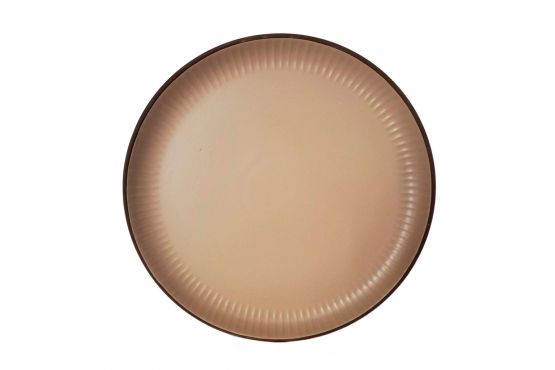 PLATO DE MESA SELECTA CERAMICA MARRON LINEAS CAMEL BORDE MARRON 27 CMS. COD. 256055