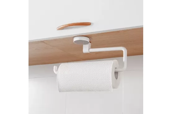 SOPORTE PORTA ROLLO PAPEL COCINA PARA PARED CON ADHESIVO PLASTICO BLANCO COD. L00108