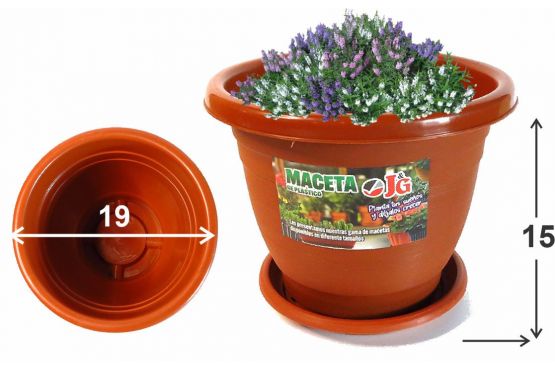 MACETA JARDIN PLASTICA J&G CON PLATO 19 X 15 COD. 1284