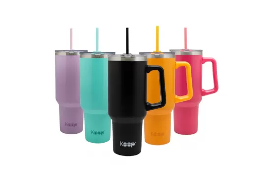 JARRO TERMICO KEEP MUG 1180 ML. CON ASA Y SORBETE VARIEDAD DE COLORES COD. 4361