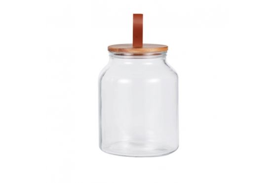 FRASCO VIDRIO SELECTA TAPA MADERA ASA DE CUERO CAP. 3 LTS. 21 CMS. DE ALTO X 15 CMS. DE DIAMETRO COD. 419006L