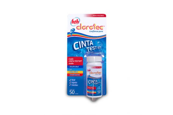 Cinta Test Marca  CLOROTEC para piscinas . Mide Alcalinidad, PH, Cloro Libre y Estabilizante. Contiene 50 Cintas. Cod. 7059