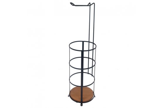 SOPORTE SELECTA PARA PAPEL HIGIENICO DE PIE PARA BAÑO ACERO NEGRO MATE Y BAMBOO MEDIDAS; 15 X 64 COD. 176083