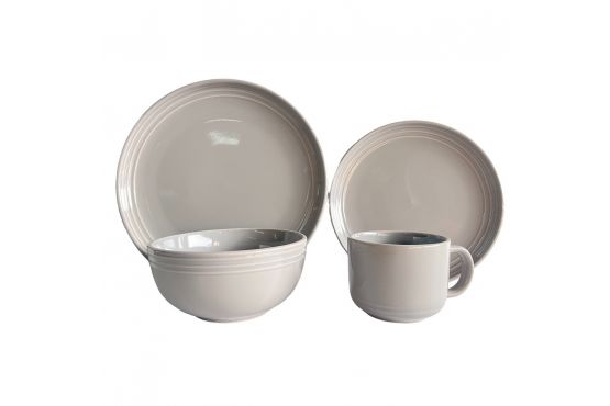 JUEGO VAJILLA STONEWARE 16 PIEZAS GRIS CON LINEAS COD. 256038