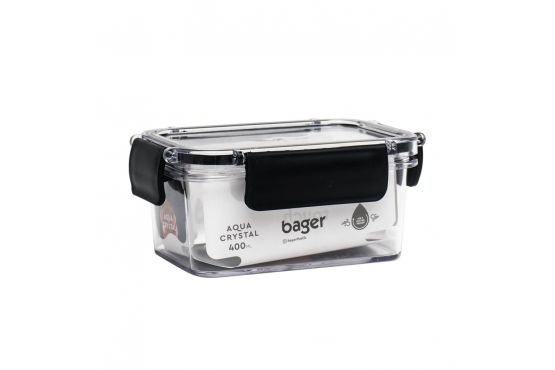 RECIPIENTE BAGER AQUA CRYSTAL 400 ML. 10 X 14 X 6 CON TAPA Y CIERRE SILICONA COD. BG662