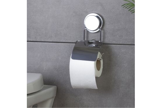 SOPORTE PORTA ROLLO PAPEL HIGIENICO  METALIFE CROMADO DE BAÑO CON VENTOSA CON TAPA COD. ML9120