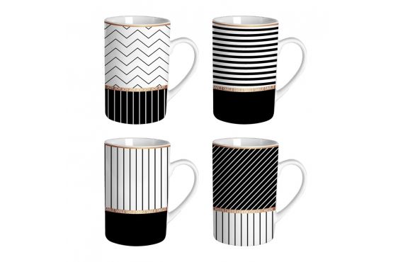 TAZA MUG RECTO CERAMICA BLANCO Y NEGRO 340 ML. COD. 386076