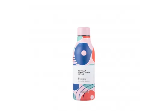 BOTELLA CARAMAÑOLA TERMICA TERRANO ACERO INOXIDABLE CON TAPON DISEÑO ARTE VARIEDAD DE COLORES 550 ML.