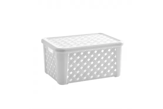 ORGANIZADOR PLASTICO IMITACION RATTAN COLOR BLANCO CON TAPA MEDIDAS 24 X 17 X 12 MARCA PARAMOUNT COD. 1709