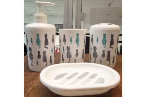 Conjunto/Set Baño Marca BUKARA 4 Piezas; jabonera, porta cepillo dientes, vaso, dispensador jabon liquido. Variedad diseños Cod. BUKARASET