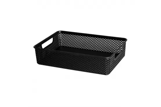 Canasto Organizador Marca PARAMOUNT Plástico Negro Calado Sin Tapa Medidas; 39 X 27 X 7,5 Cod. 2007