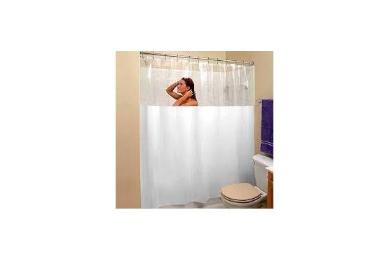 CORTINA BAÑO BUKARA NYLON  LISA CON FRANJA TRANSPARENTE 180 X 180 (varios colores)