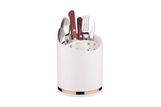 ESCURRE CUBIERTOS FUTURE PLASTICO BLANCO Y ROSE GOLD MEDIDAS 13 CMS. DIAMETRO X 15,5 ALTO COD. 1252BCR