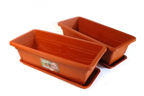 MACETA JARDINERA PLASTICA CON PLATO J&G 45 X 20 X 14 COLOR TERRACOTA  COD. GR1312