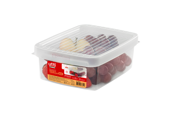 Organizador Plastico Marca ORDENE. Cap. 1,6 lts. Medidas: 21 cms. x 15 cms. x 7 cms. de alto. Tapa con ventilacion, especial para refrigeracion, apilable.Cod. OR48000