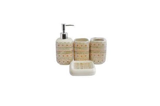 CONJUNTO ACCESORIOS BAÑO CERAMICA CON DISEÑO 4 PIEZAS COD. 4651299