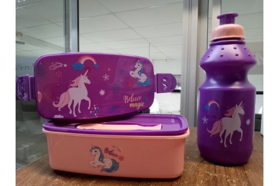 Conjunto/Set Lunchera Plástico con Botella Diseños Infantiles con Bolso Cod. HH1077