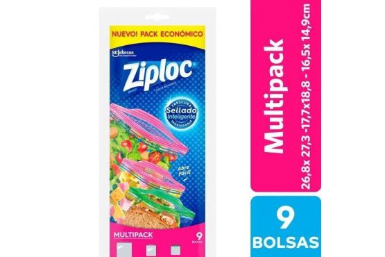 BOLSA ZIPLOC SELLADO INTELIGENTE 9 UNIDADES  MULTIPACK  3 CHICAS, 3 MEDIANAS, 3 GRANDES  COD. 317640