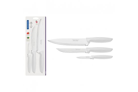 CUCHILLOS TRAMONTINA EN BLISTER 3 PIEZAS MODELO PLENUS 3/6/8 " MANGO BLANCO COD. 23498/826