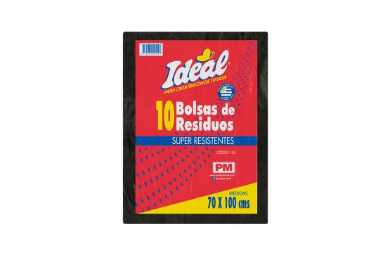 BOLSA RESIDUOS IDEAL EDIFICIOS X 10 UNIDADES NEGRA MEDIDAS 70 X 1 MT. COD. 104