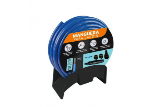 MANGUERA RIEGO ECONOMICA ROLLO 20 MTS. CON ACOPLES Y SOPORTE PARA PARED COD. 13601