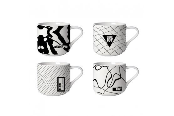 TAZA MUG BAJO CERAMICA SELECTA 350 ML. DISEÑOS BLANCO Y NEGRO COD. 386079