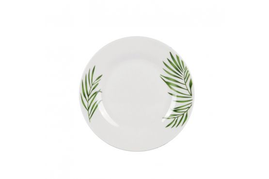 PLATO POSTRE CERAMICA SELECTA DISEÑO HOJAS VERDES 19 CMS. COD. 457103